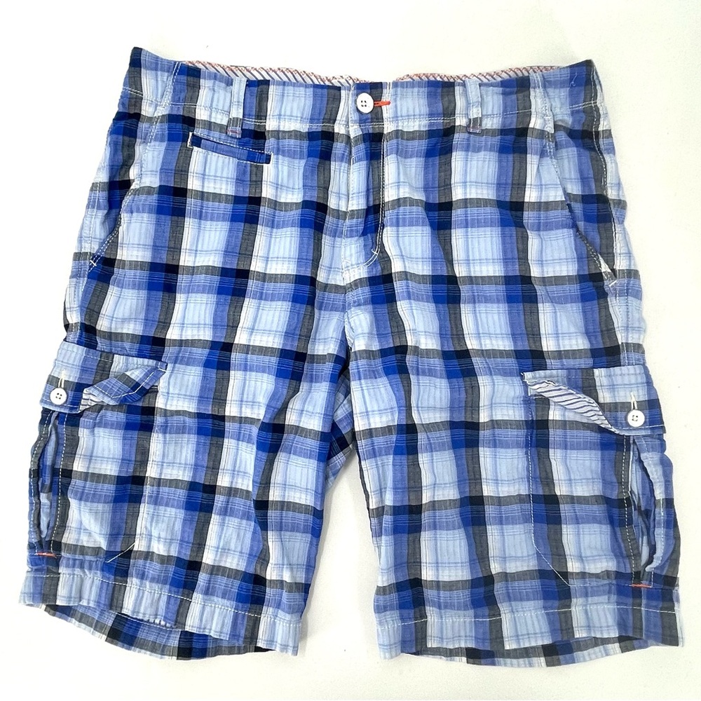 Tommy Bahama “Relax” Cargo Shorts 100%‎ Cotton Blue & Black Plaid Men’s 32x10